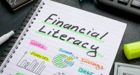 Notebook with marks about financial literacy.